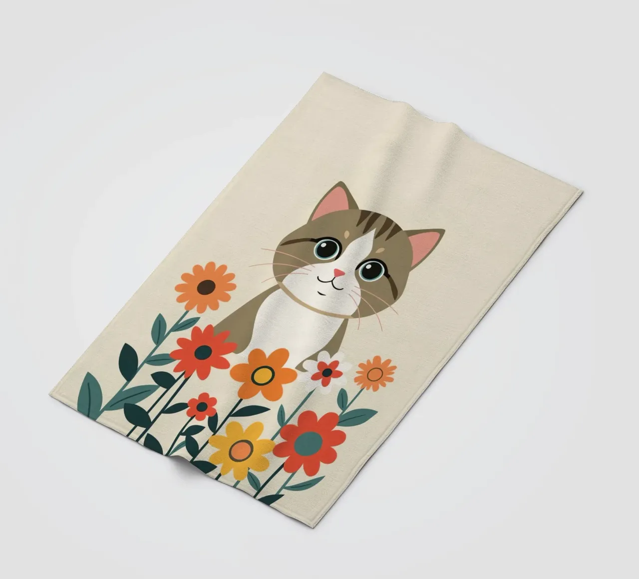 Gatto felice dei cartoni animati con fiori coperta in pile da DesignDoodle