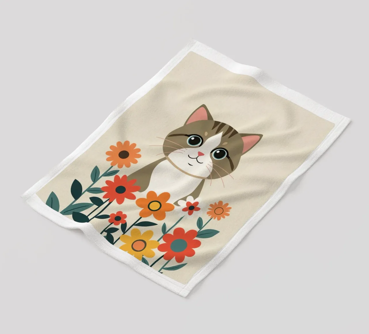 Gatto felice dei cartoni animati con fiori coperta in pile da DesignDoodle