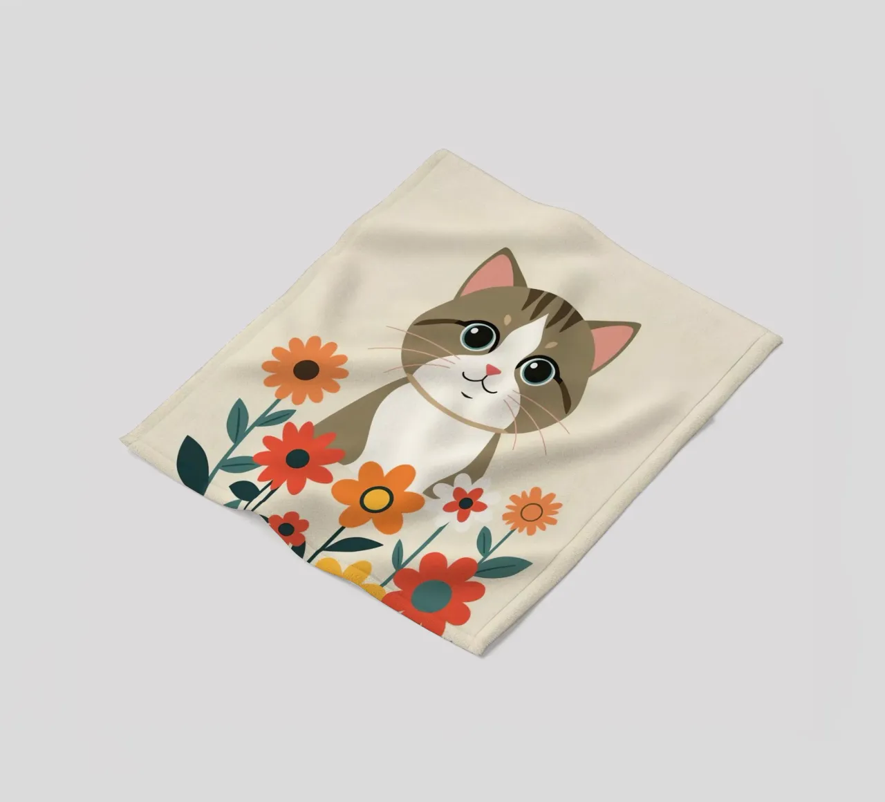Gatto felice dei cartoni animati con fiori coperta in pile da DesignDoodle