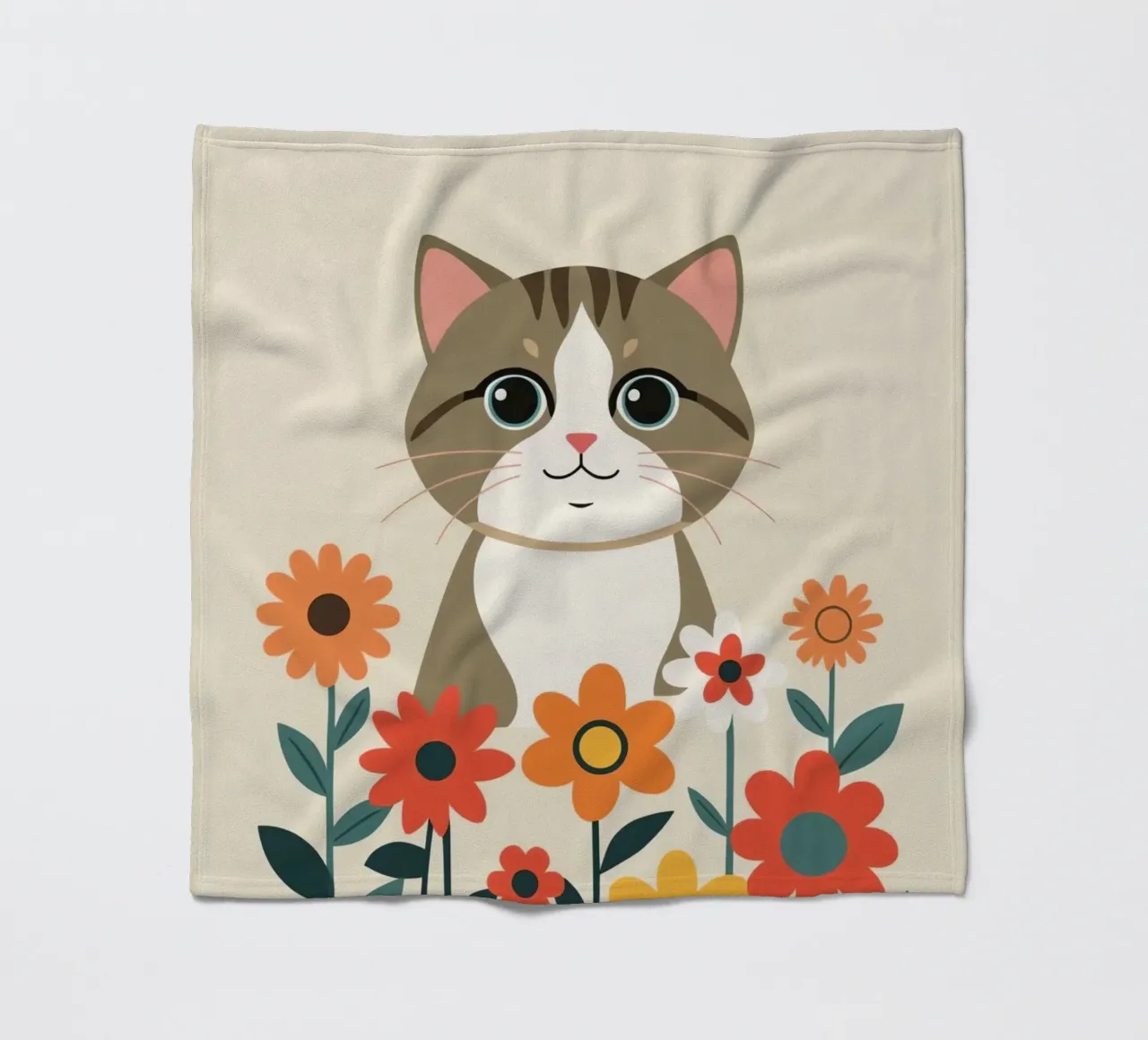 Gatto felice dei cartoni animati con fiori coperta in pile da DesignDoodle