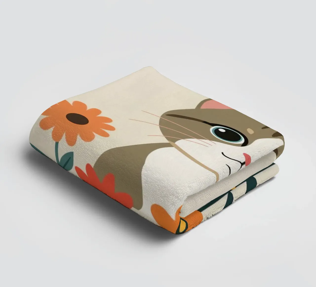 Gatto felice dei cartoni animati con fiori asciugamano da bagno da DesignDoodle