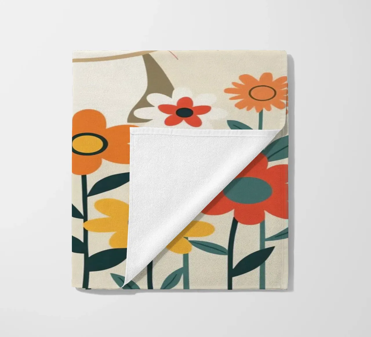 Gatto felice dei cartoni animati con fiori telo mare da DesignDoodle