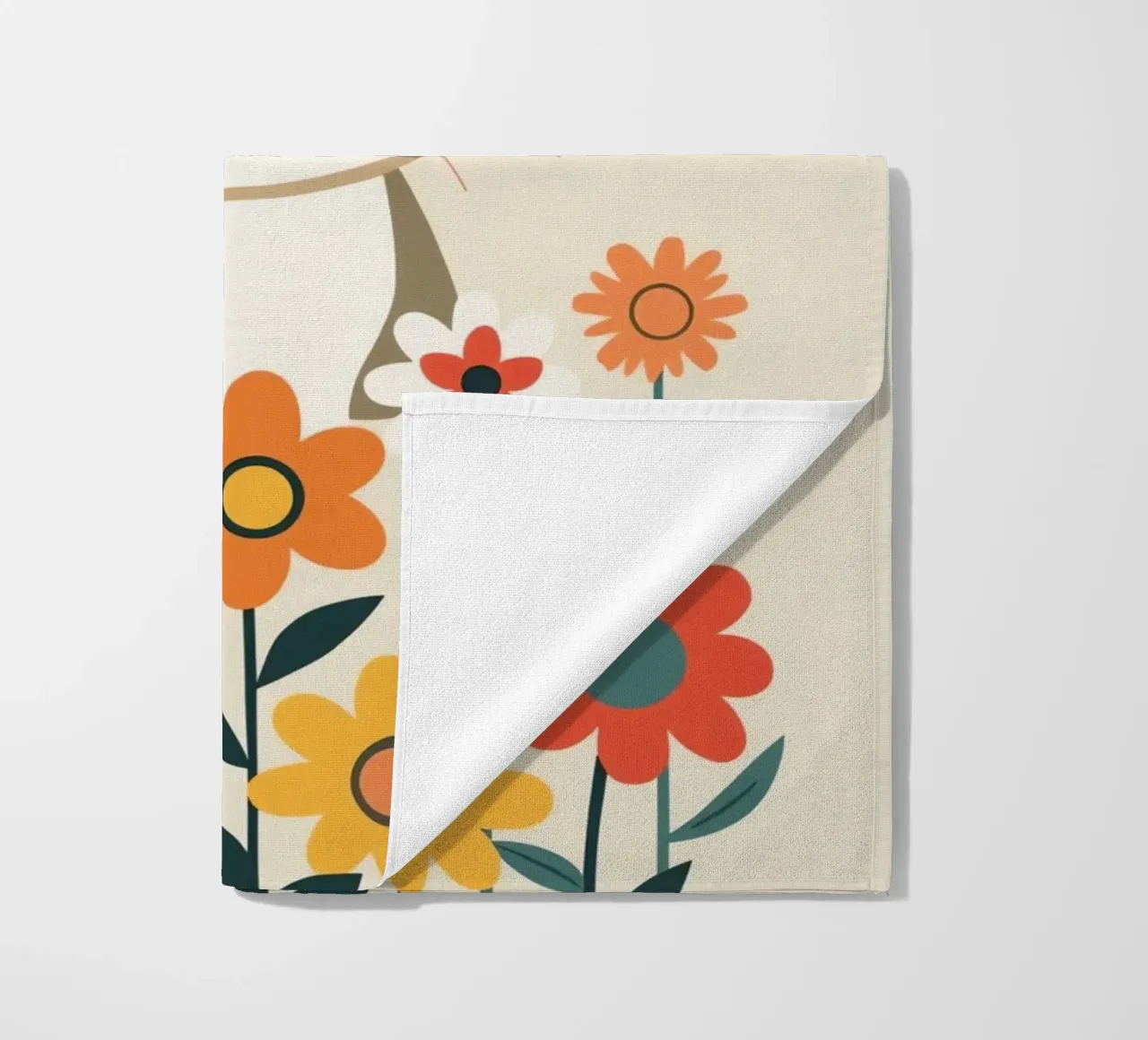 Gatto felice dei cartoni animati con fiori telo mare da DesignDoodle
