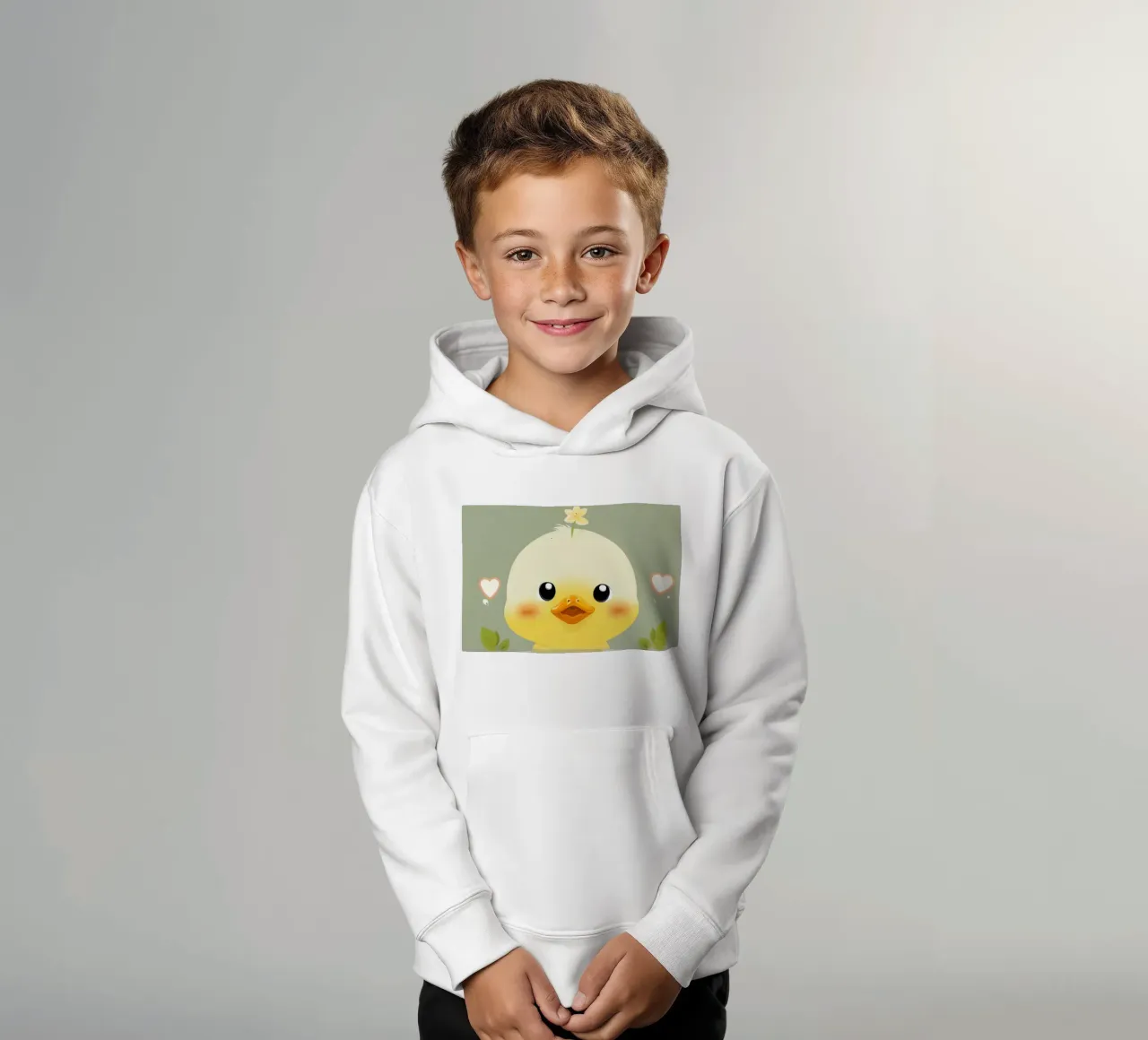 Simpatico pulcino felice con fiore felpa bambino con cappuccio da DesignDoodle