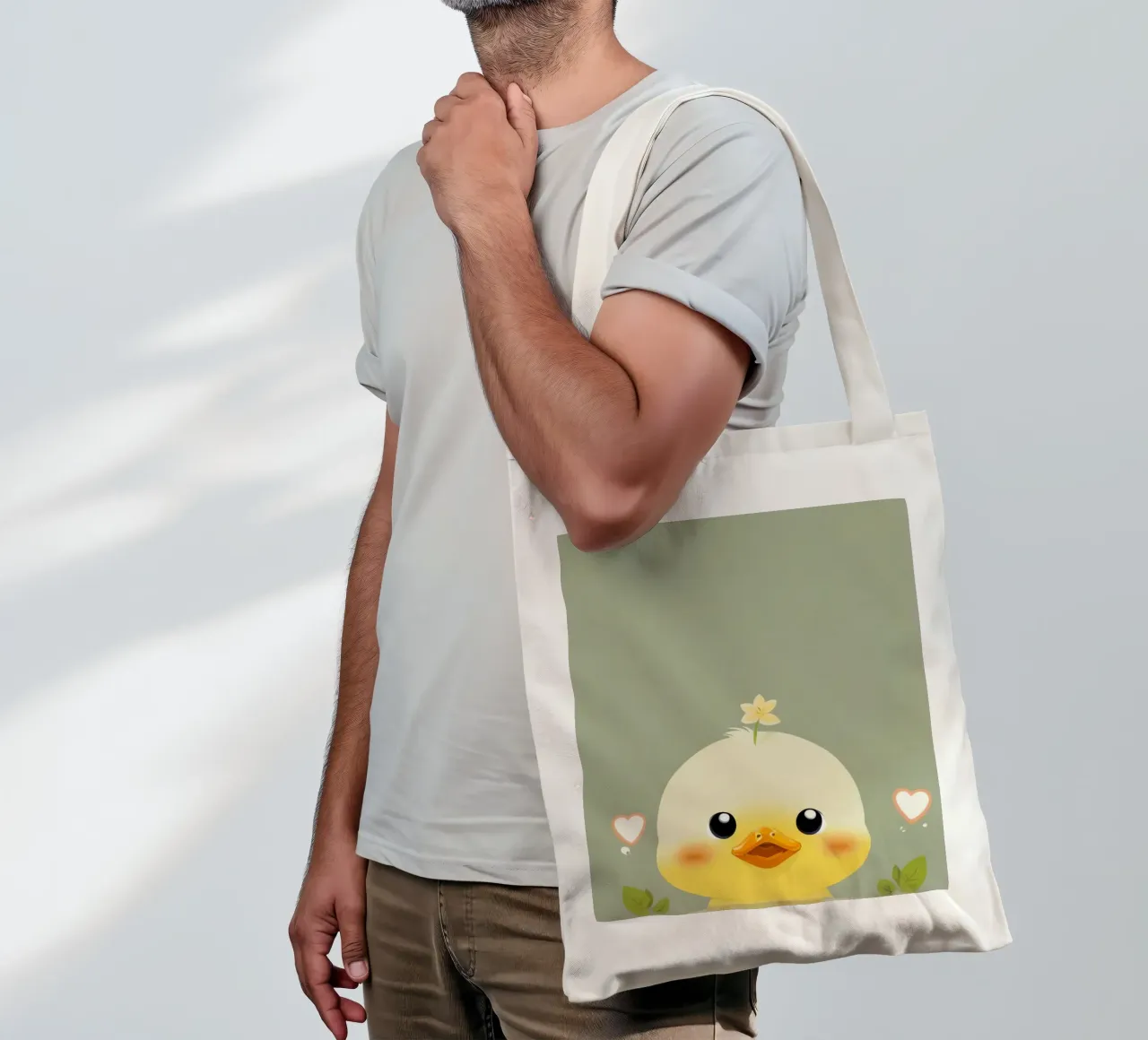 Simpatico pulcino felice con fiore borsa in juta da DesignDoodle