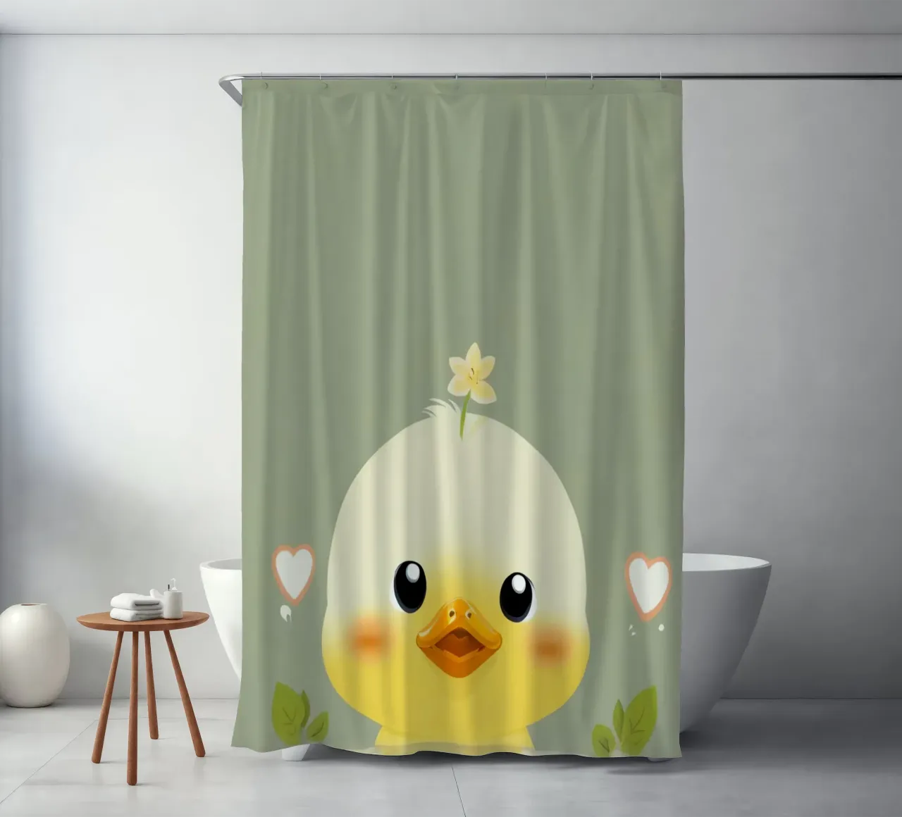 Simpatico pulcino felice con fiore tenda da doccia da DesignDoodle