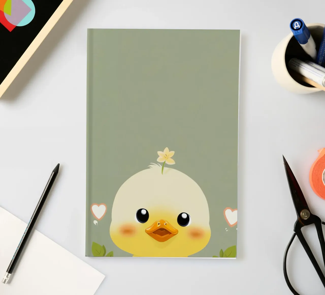 Mignon poussin heureux avec une fleur carnet de notes de DesignDoodle