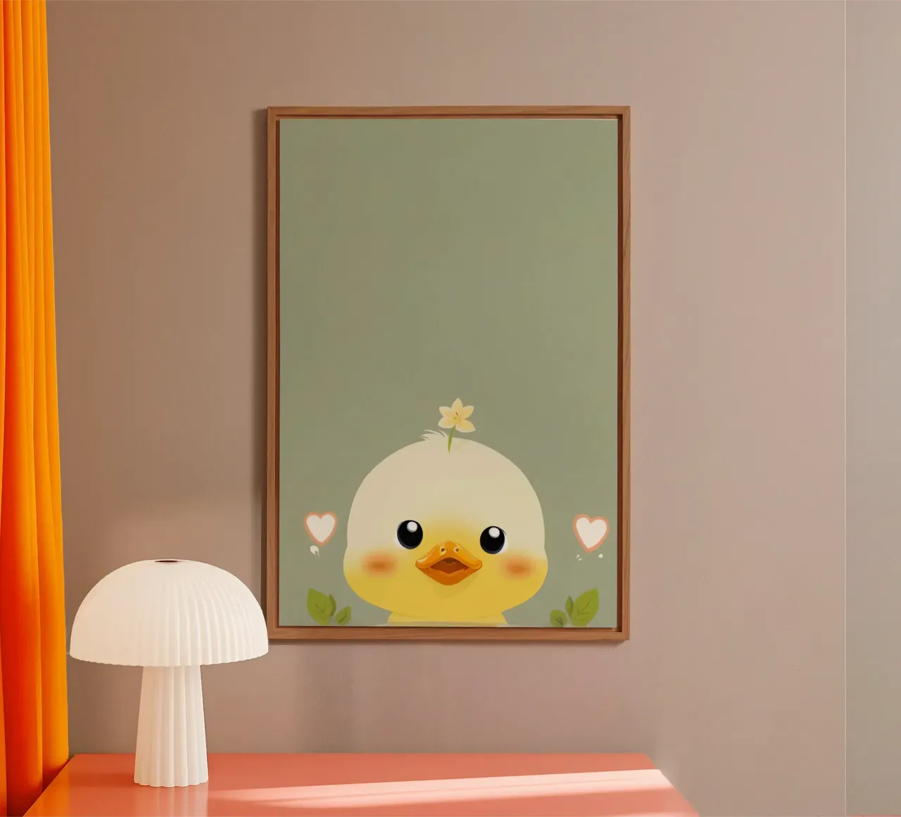 Simpatico pulcino felice con fiore alluminio dibond da DesignDoodle