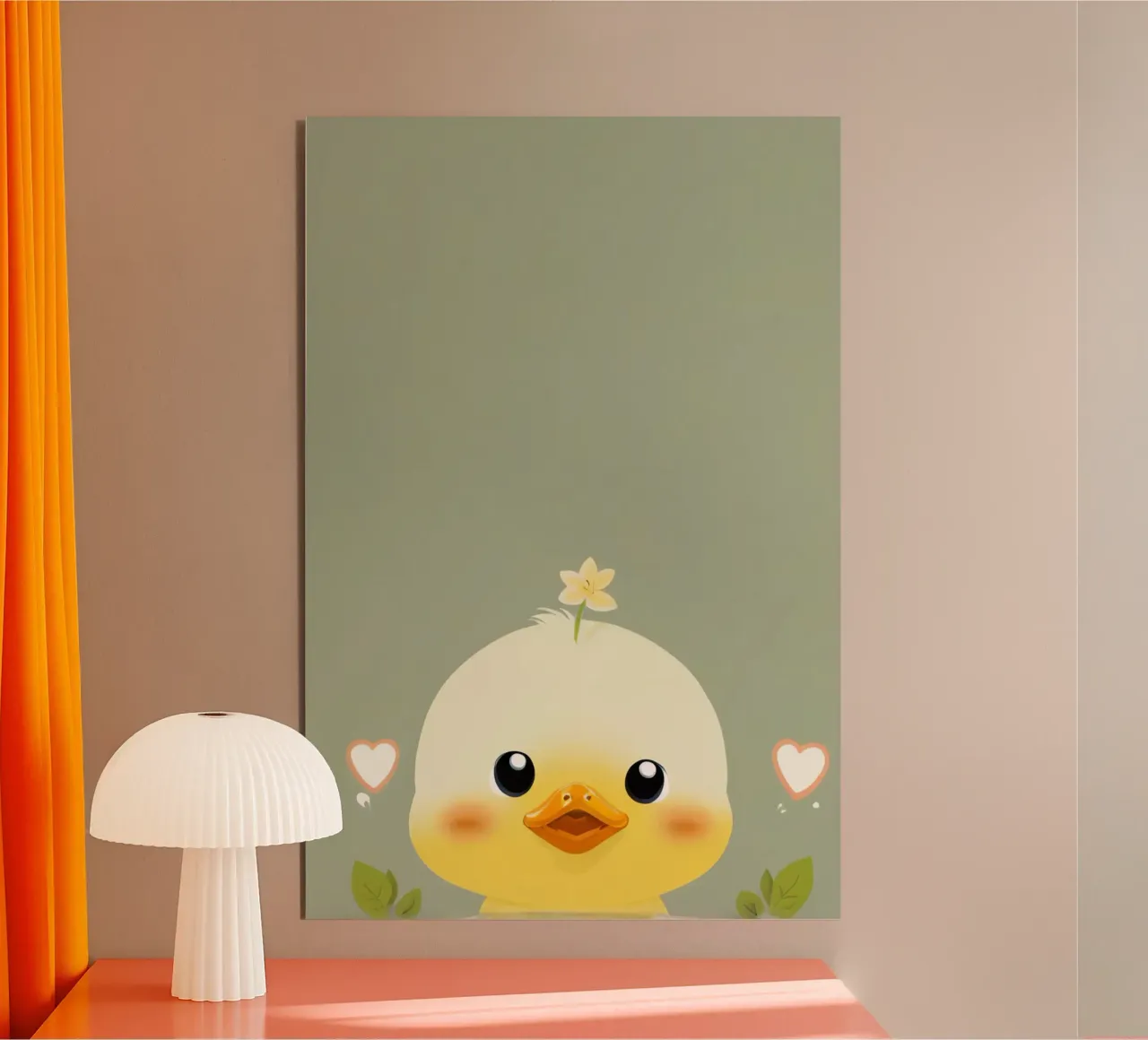 Simpatico pulcino felice con fiore alluminio dibond da DesignDoodle