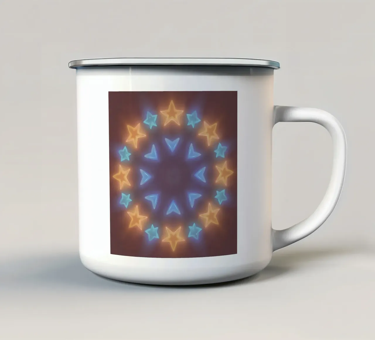 Disposizione circolare di stelle e chevron luminosi tazza in smalto da DesignDoodle