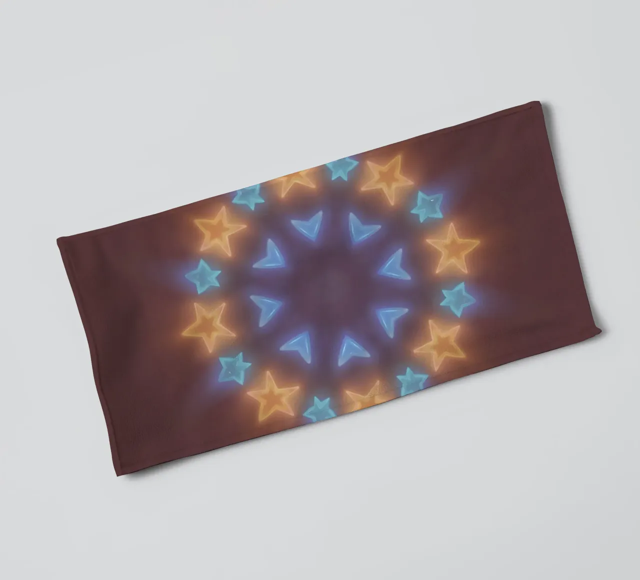 Circular arrangement of glowing stars and chevrons towel by DesignDoodle