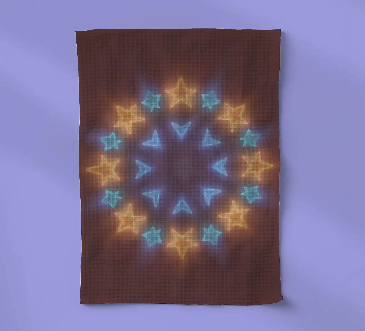 Arrangement circulaire d'étoiles et de chevrons lumineux torchon de DesignDoodle