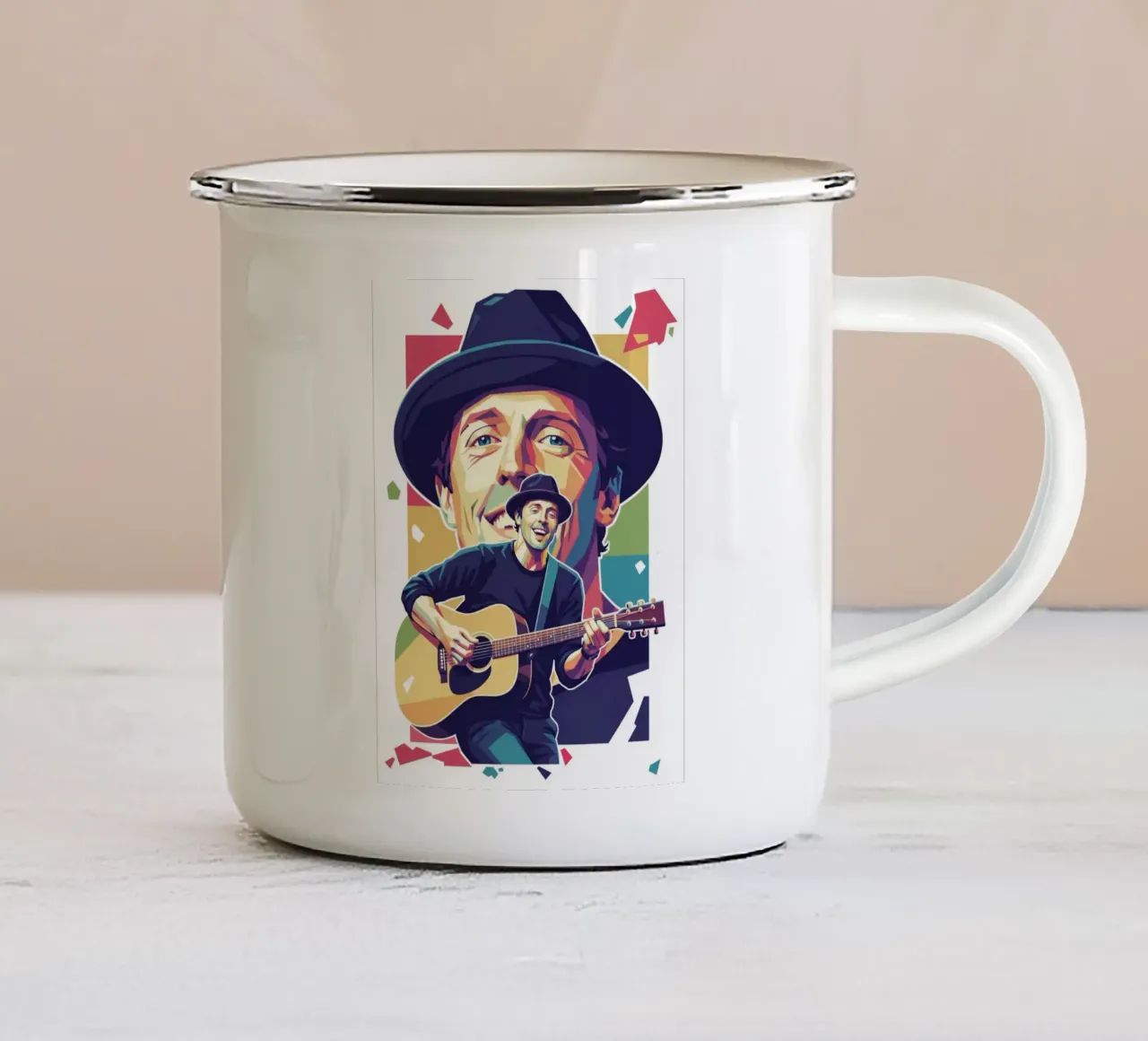 Jason Mraz: pop art colorata tazza in smalto da Hantamrata