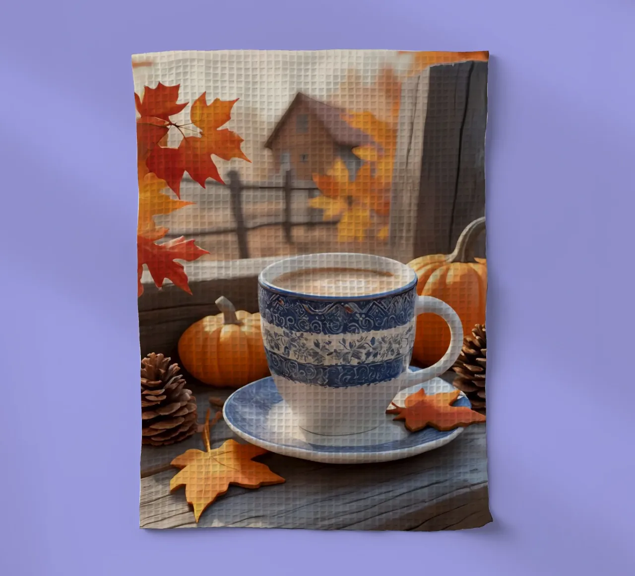 Koffiekopje met herfstdecoraties theedoek van DesignDoodle