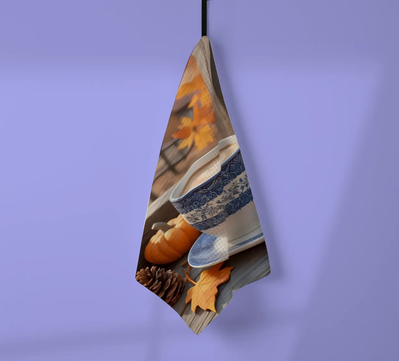 Koffiekopje met herfstdecoraties theedoek van DesignDoodle