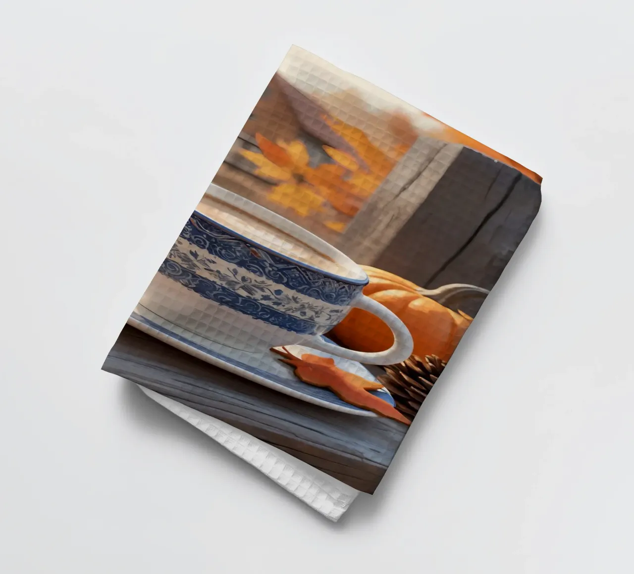 Koffiekopje met herfstdecoraties theedoek van DesignDoodle