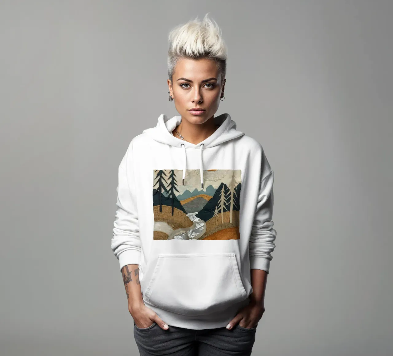 Collage Paesaggio con fiume e alberi felpa con cappuccio da DesignDoodle