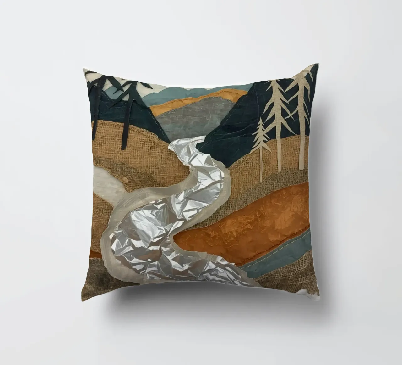 Collage Paesaggio con fiume e alberi cuscino da DesignDoodle