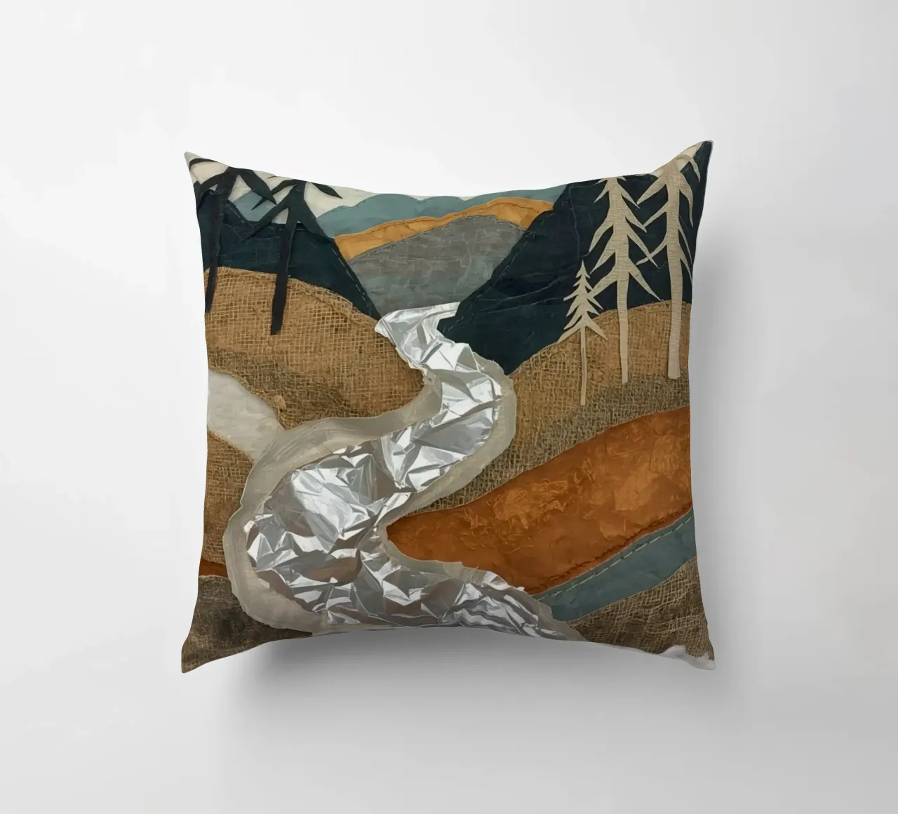 Collage Paesaggio con fiume e alberi cuscino da DesignDoodle
