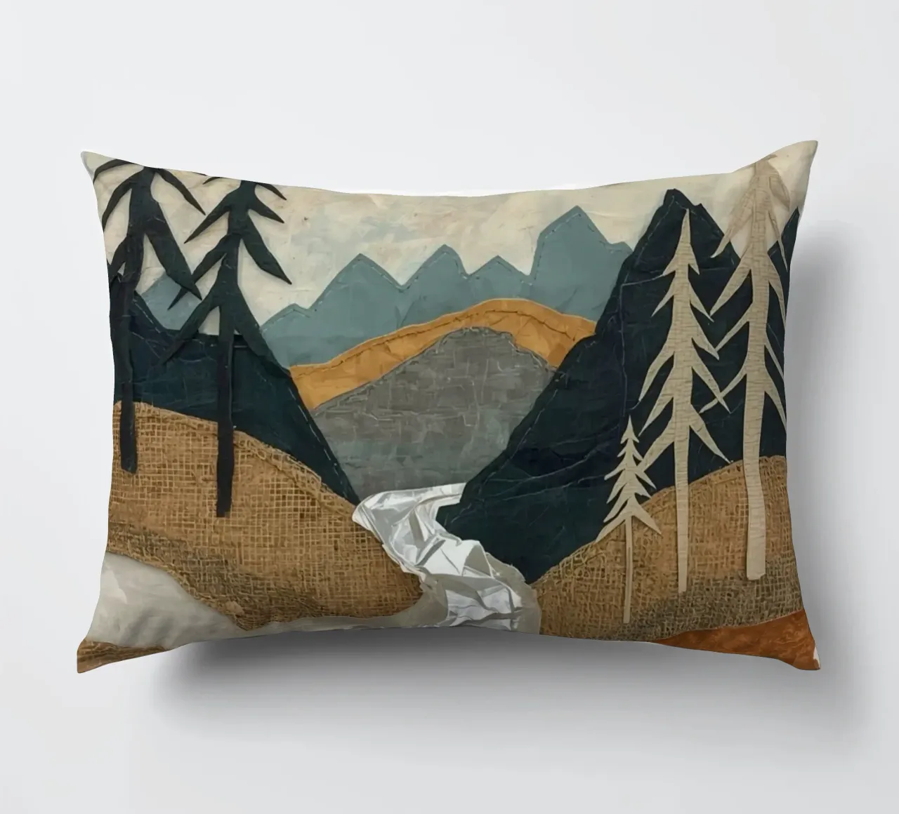 Collage Paesaggio con fiume e alberi cuscino da DesignDoodle