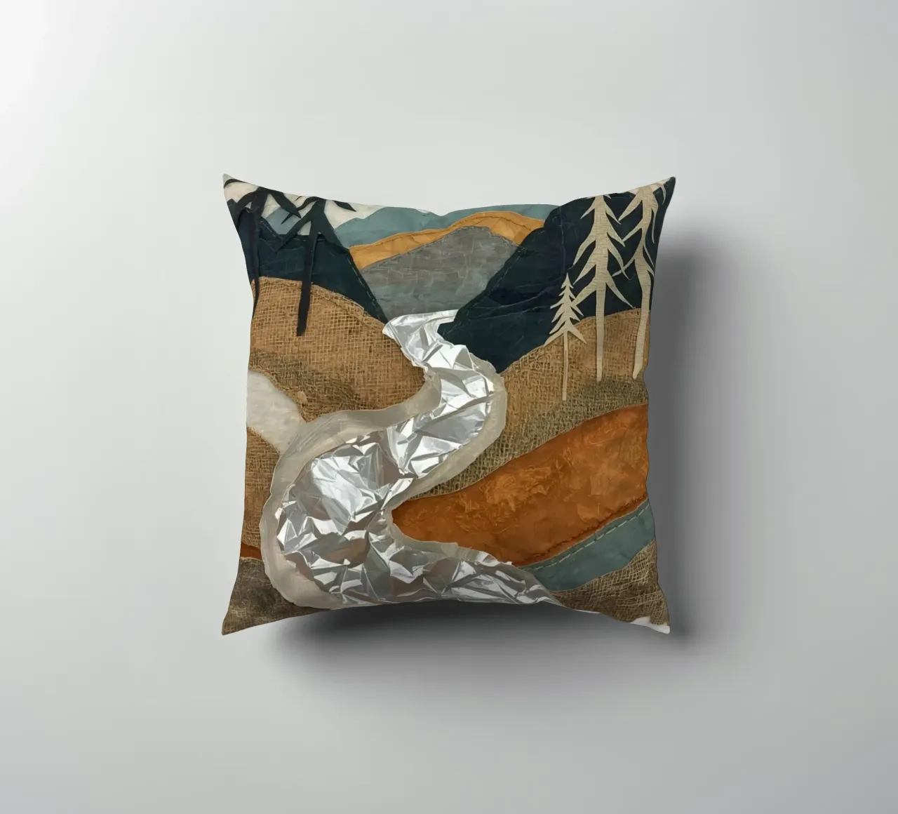 Collage Paesaggio con fiume e alberi cuscino da DesignDoodle