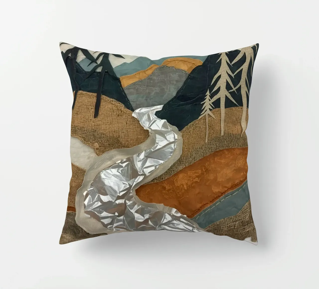 Collage Paesaggio con fiume e alberi cuscino da DesignDoodle