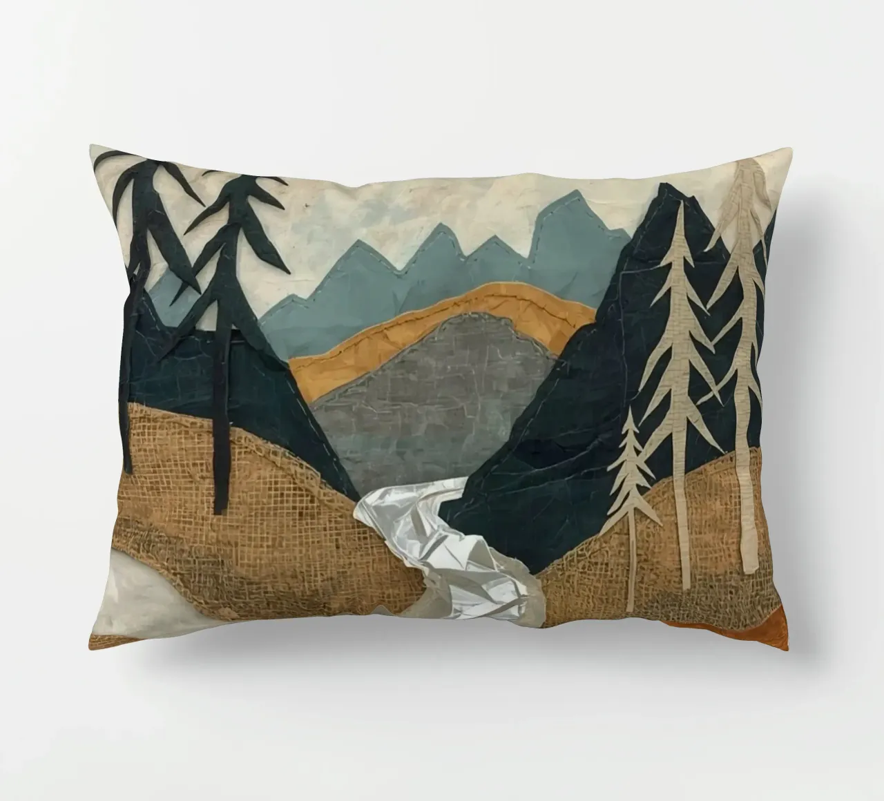 Collage Paesaggio con fiume e alberi cuscino da DesignDoodle