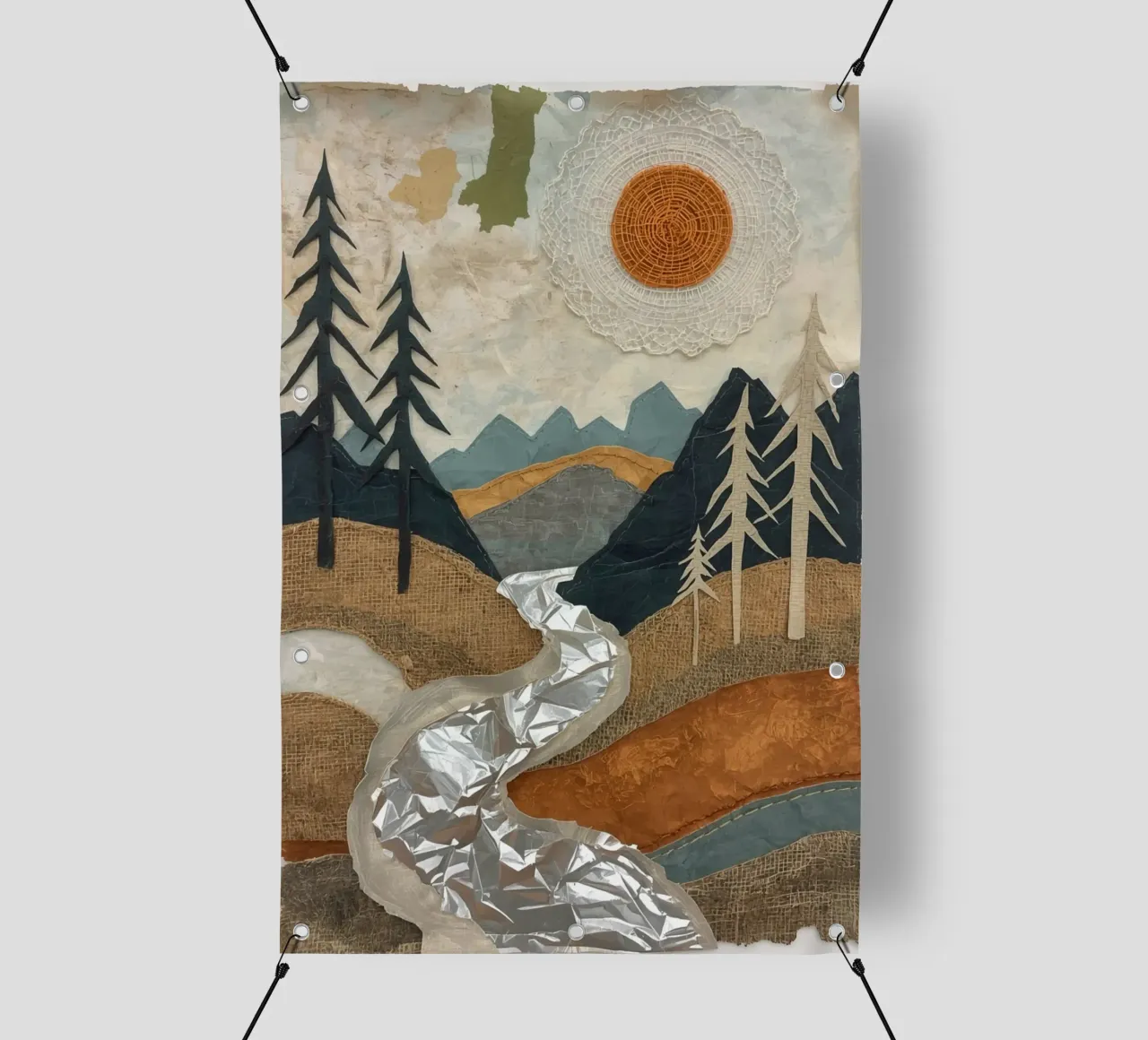 Collage Paesaggio con fiume e alberi telo in pvc da DesignDoodle