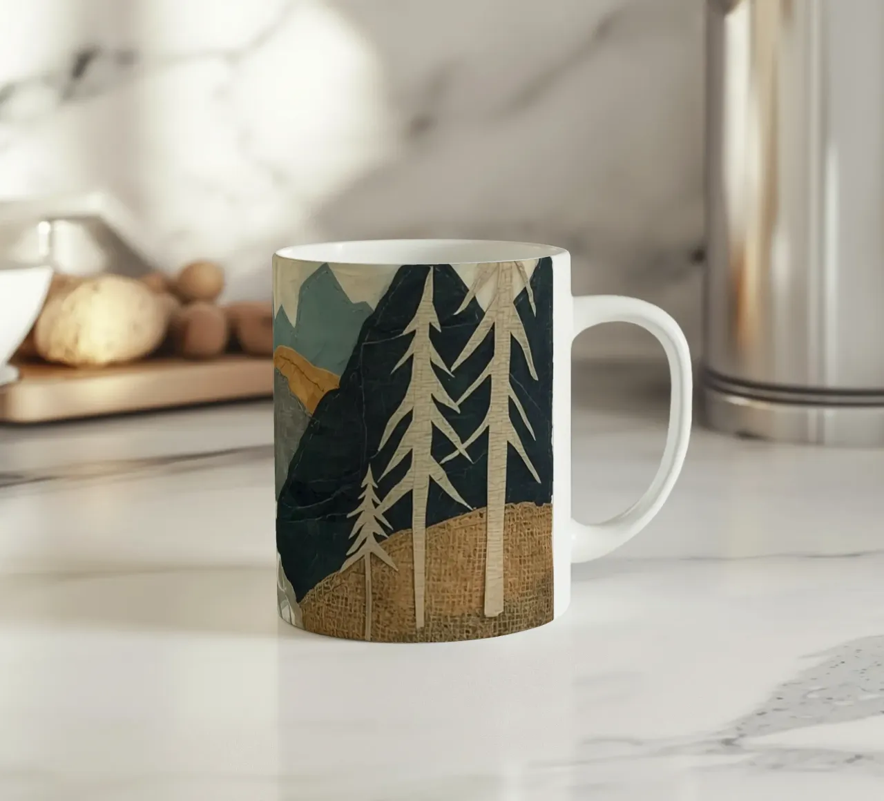 Collage Paesaggio con fiume e alberi tazza in ceramica da DesignDoodle