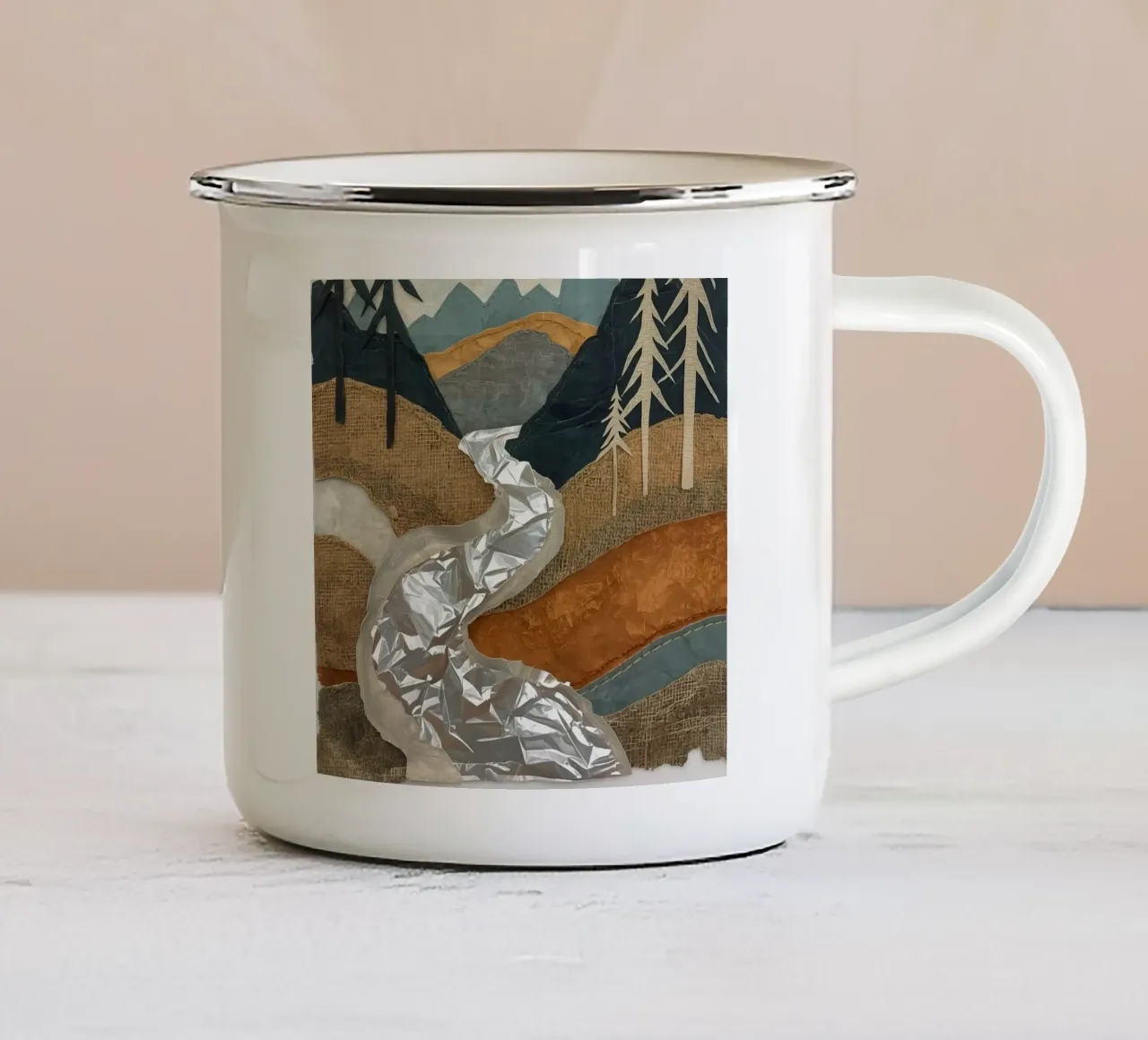 Collage Paesaggio con fiume e alberi tazza in smalto da DesignDoodle