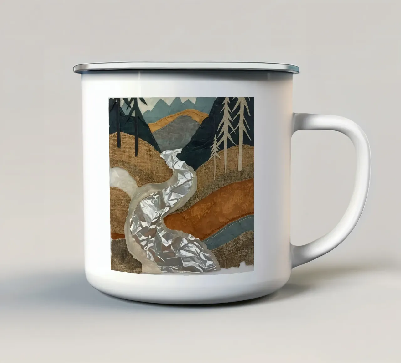 Collage Paesaggio con fiume e alberi tazza in smalto da DesignDoodle