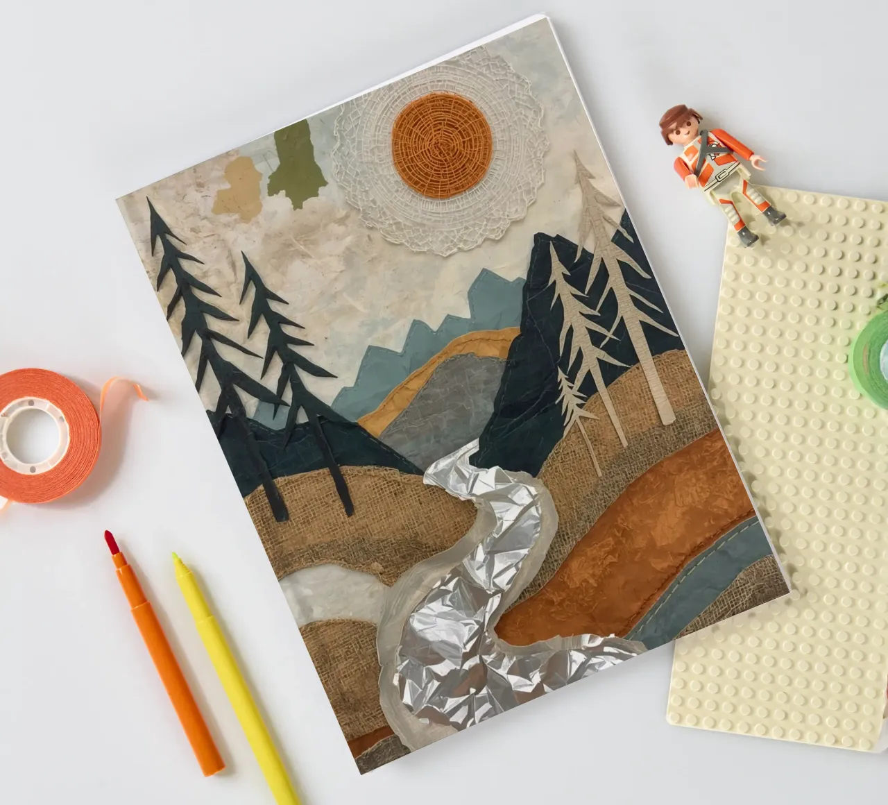 Collage Landscape with River and Trees notebook by DesignDoodle