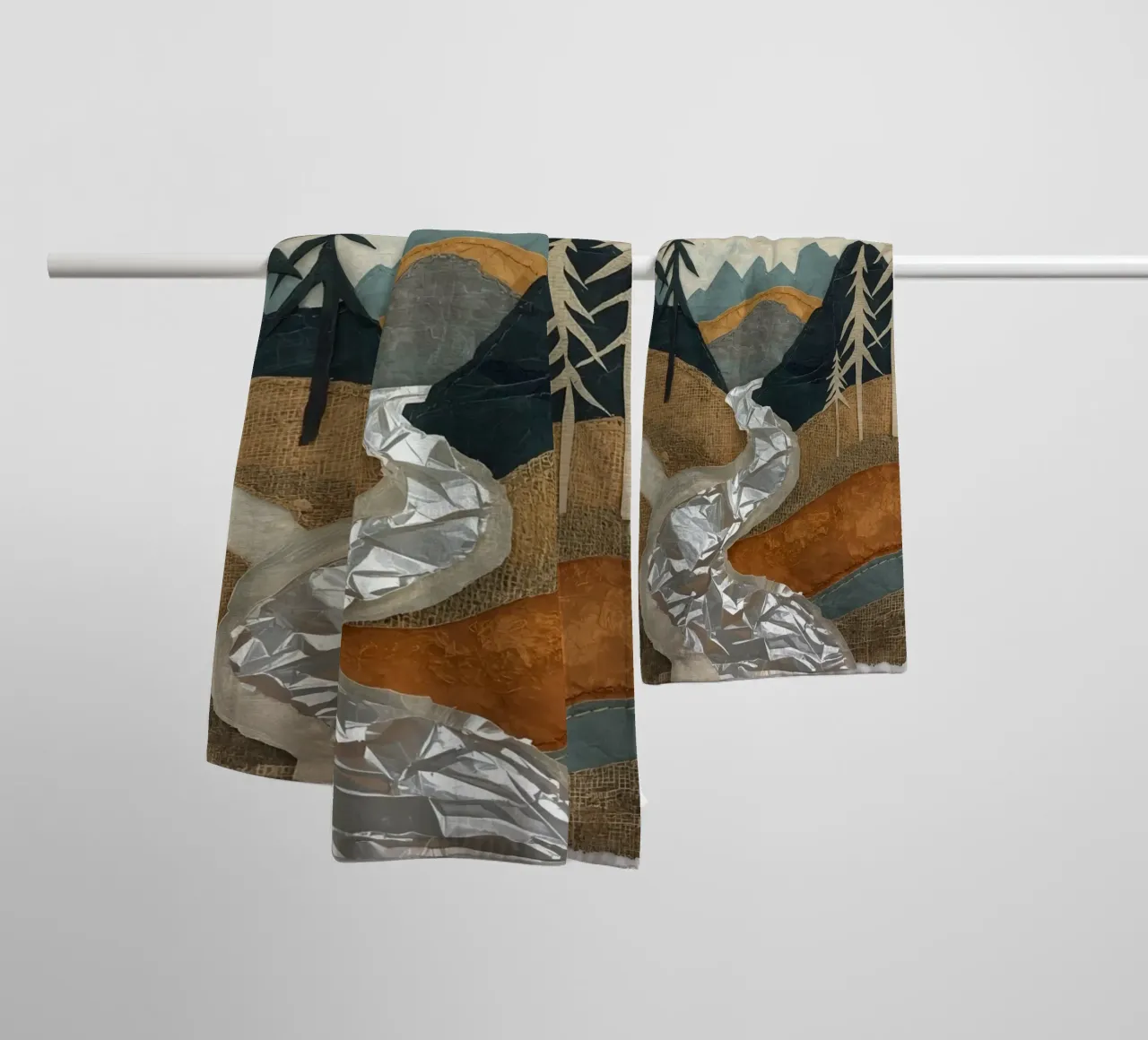 Collage Paesaggio con fiume e alberi asciugamano da bagno da DesignDoodle