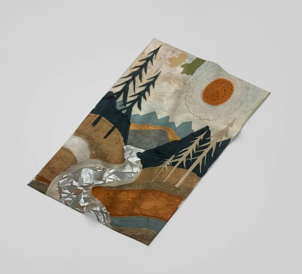 Collage Paesaggio con fiume e alberi telo mare da DesignDoodle