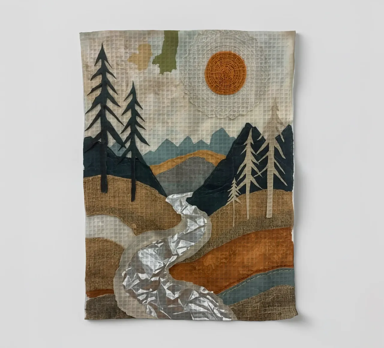 Collage Paesaggio con fiume e alberi canovaccio da cucina da DesignDoodle