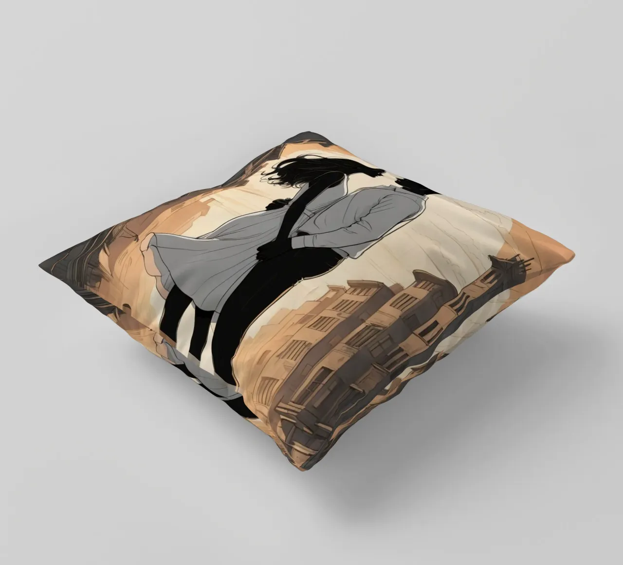 Coppia abbracciata in una strada della città al tramonto cuscino da DesignDoodle