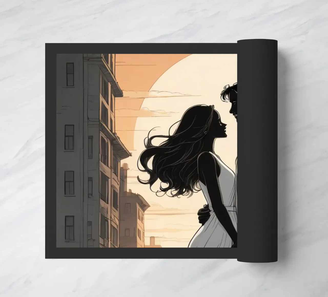 Coppia abbracciata in una strada della città al tramonto zerbino da DesignDoodle