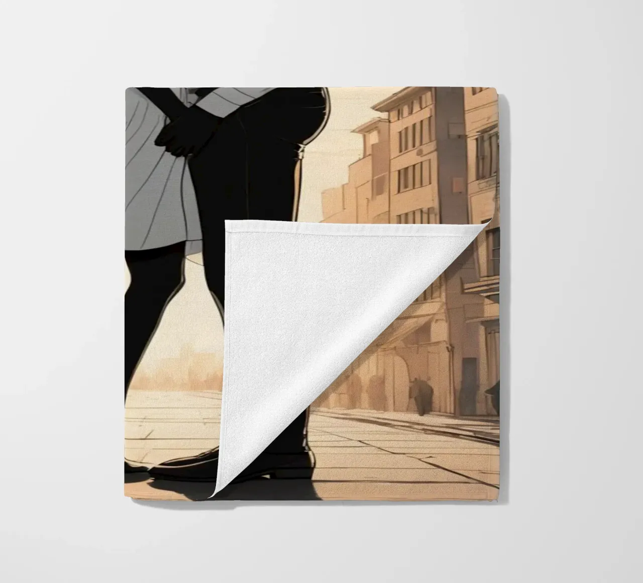 Coppia abbracciata in una strada della città al tramonto telo mare da DesignDoodle