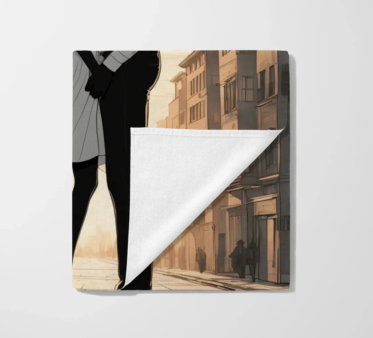 Coppia abbracciata in una strada della città al tramonto telo mare da DesignDoodle