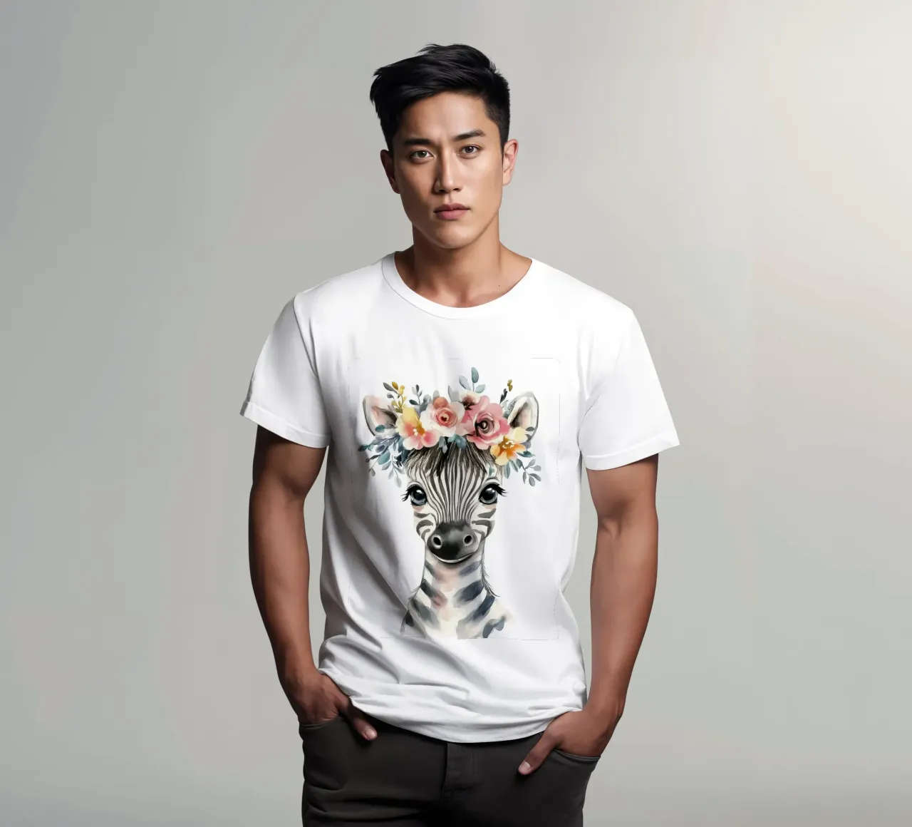 Simpatica zebra con corona floreale t-shirt da Damion Francis