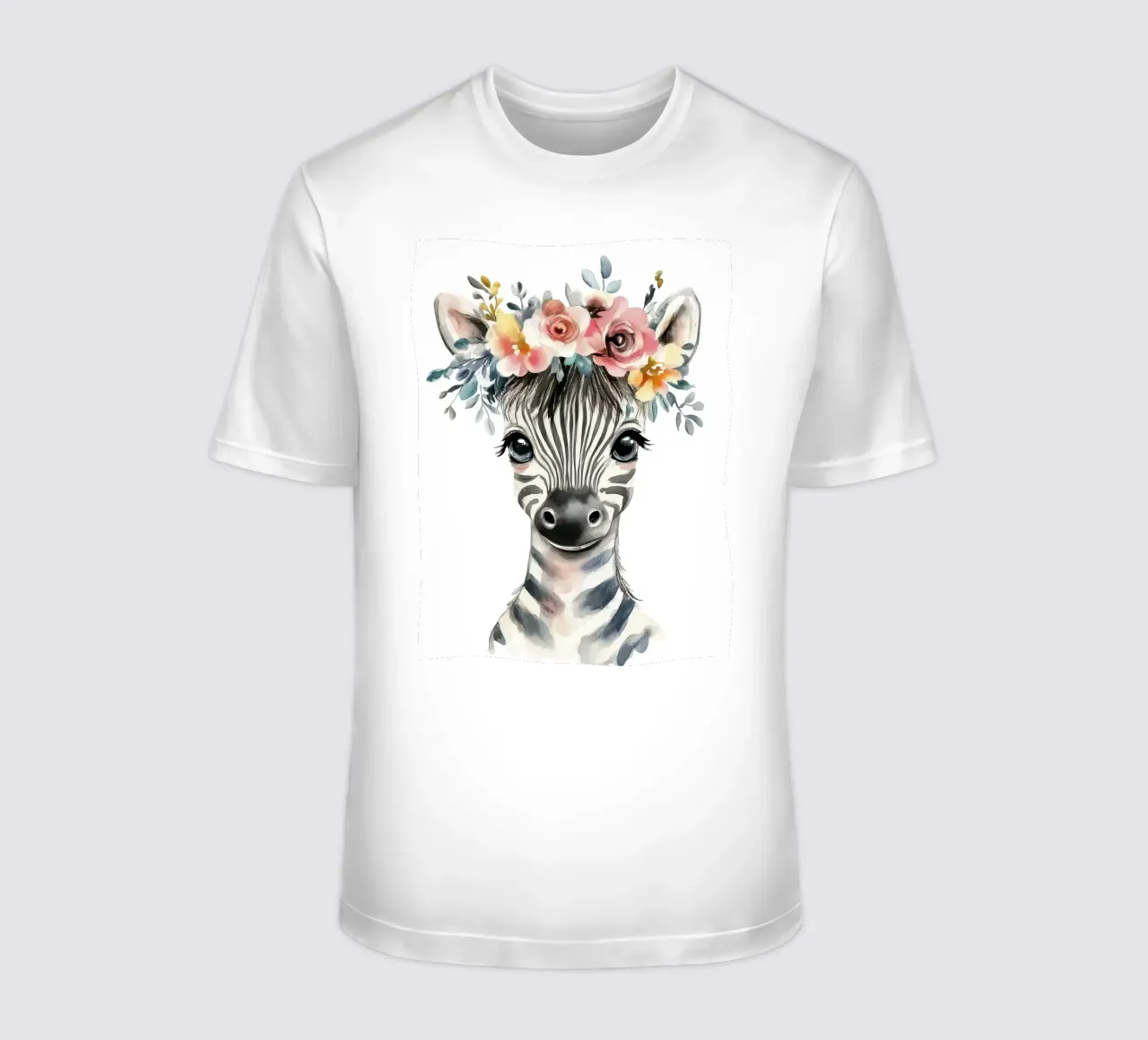 Simpatica zebra con corona floreale t-shirt da Damion Francis