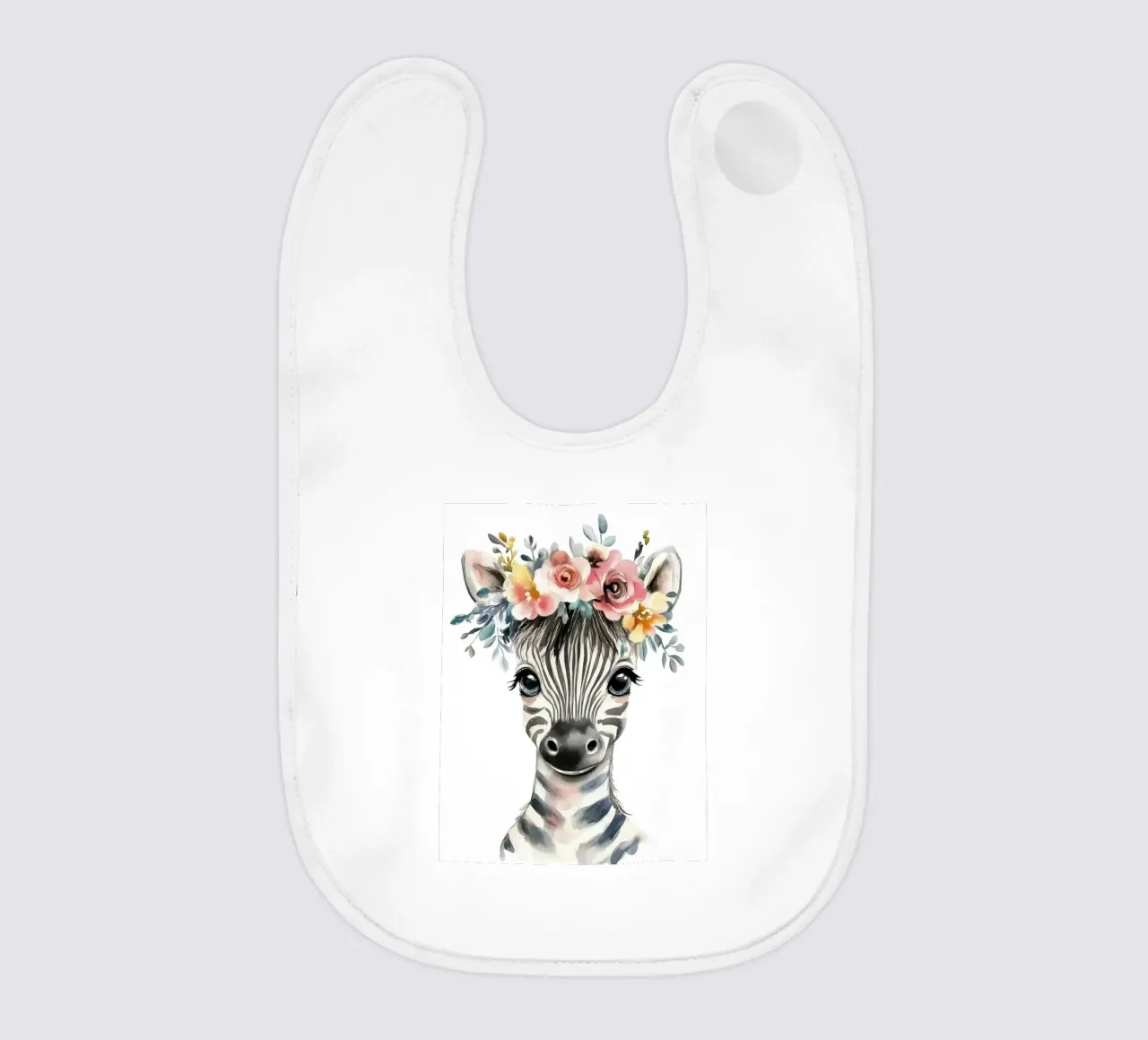 Simpatica zebra con corona floreale bavaglino da Damion Francis