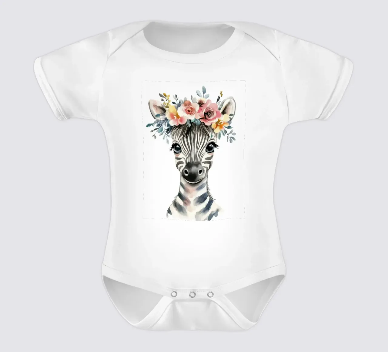Simpatica zebra con corona floreale body neonato maniche corte da Damion Francis