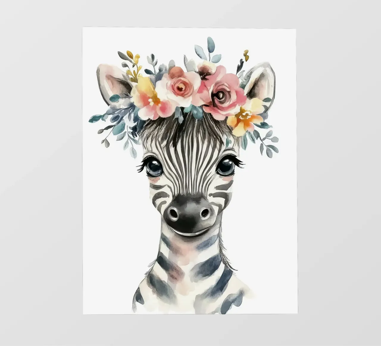 Simpatica zebra con corona floreale telo in pvc da Damion Francis