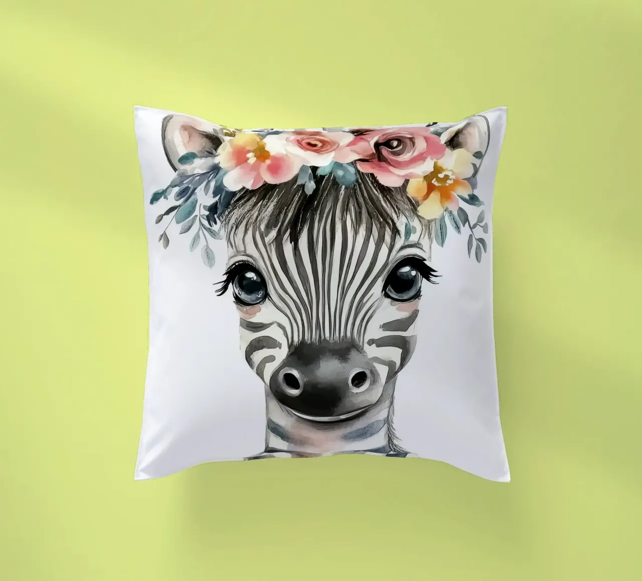 Simpatica zebra con corona floreale cuscino da Damion Francis