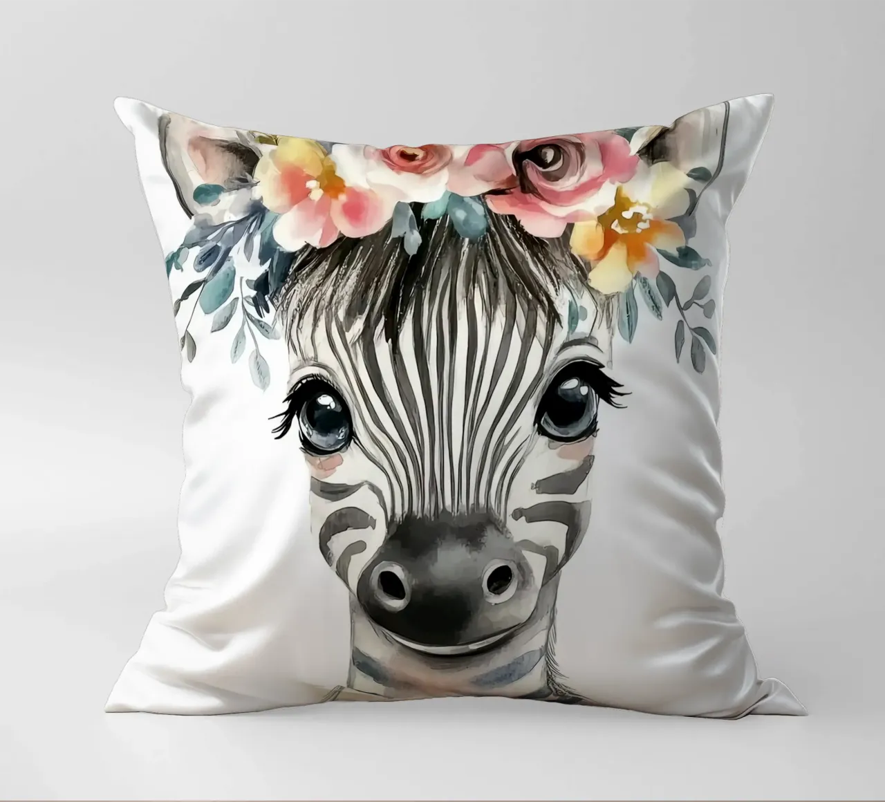 Simpatica zebra con corona floreale cuscino da Damion Francis