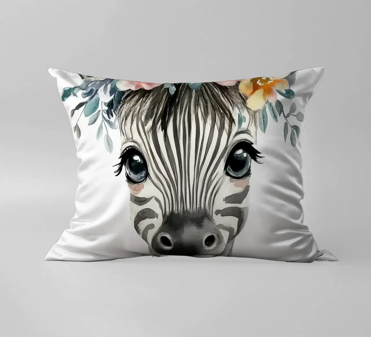Simpatica zebra con corona floreale cuscino da Damion Francis