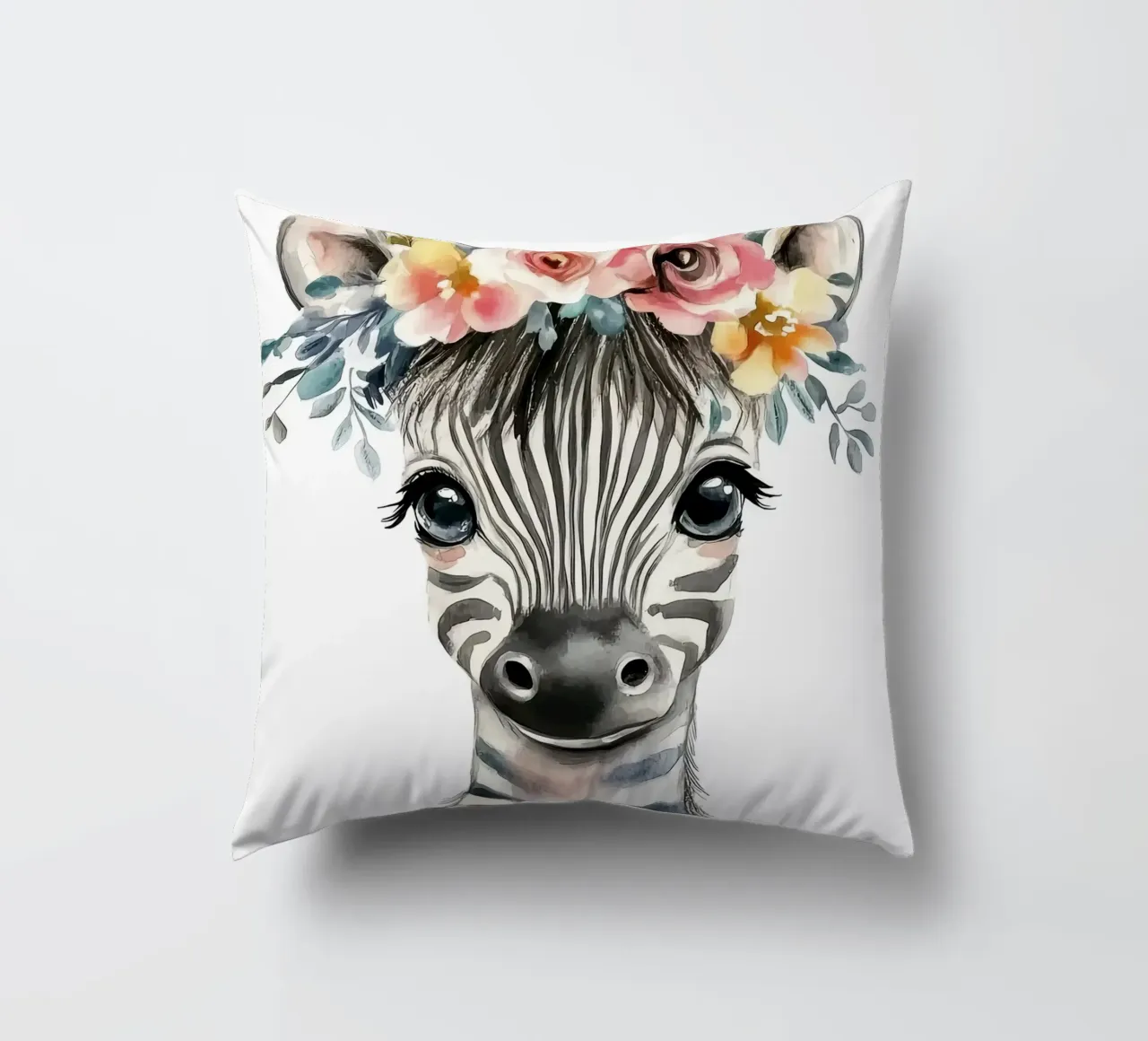 Simpatica zebra con corona floreale cuscino da Damion Francis