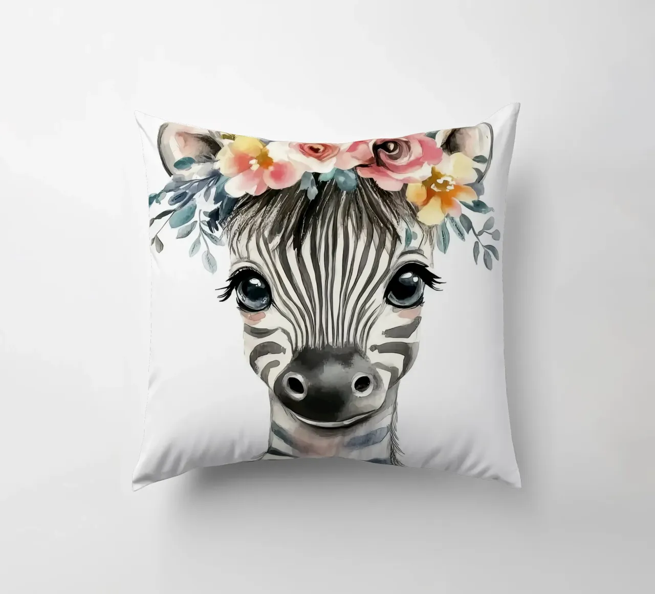 Simpatica zebra con corona floreale cuscino da Damion Francis