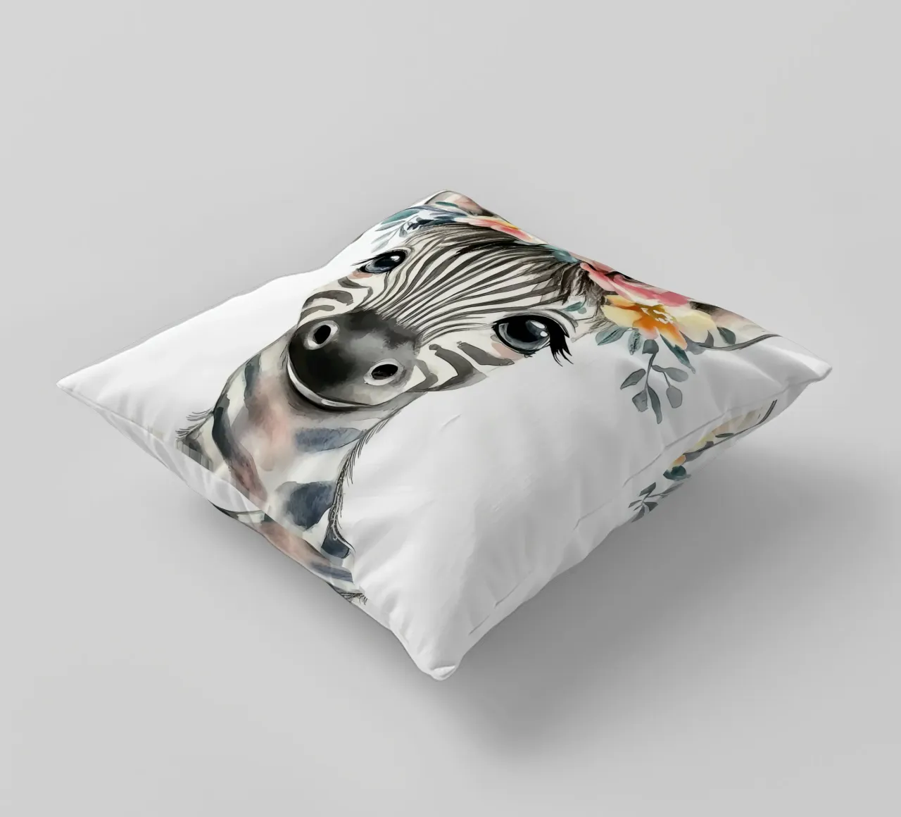Simpatica zebra con corona floreale cuscino da Damion Francis